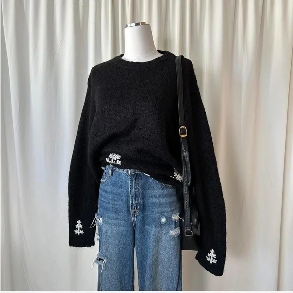 Vintage Black Karen Scott wool blend  crewneck sweater with embroidery size XL. - Picture 3 of 8